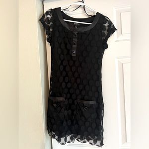 Super cute little black dress. Black shift dress with polka dot lace over.